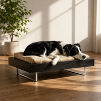 Modernes Luxuriöses Holz-Hundebett für Innen und Außen Minimalistisches Luxus-Haustierbett Handgefertigter Holzrahmen mit Ultra-Weichem Kissen