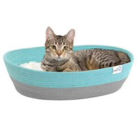 Lit pour chat en corde de coton tressée ovale avec coussin en peluche doux, panier de couchage respirant pour chats d'intérieur de petite et moyenne taille