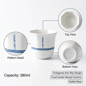Tasse à café en céramique octogonale de 280 ml pour l'art <span class=keywords><strong>latte</strong></span>, vente en gros pour café, hôtel, restaurant, bureau - Product Image 3