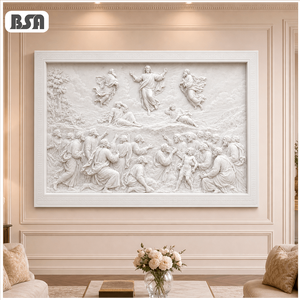 Escultura de Pared en Relieve de Jesús Transfigurado en Mármol Blanco BSA, Tallada a Mano, Mural Religioso Católico en Piedra para Decoración de Paredes de Iglesia - Product Image 1