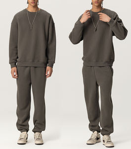 Осенний модный бренд HEPL056 тяжелый вес 350gsm флисовый хлопковый оверсайз спортивный костюм с манжетами Брюки с индивидуальным логотипом MOQ 1 шт. - Product Image 3