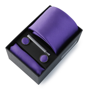 Corbata a rayas de color sólido para hombre, conjunto de regalo, gemelos cuadrados de bolsillo y Clip de corbata, traje para fiesta de boda, corbata roja, azul y verde - Product Image 4