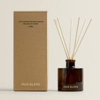 Haute Qualité 50ml 100ml 120ml 200ml Ambre Clair Givre Blanc Noir Rond Verre Reed Diffuseur Bouteille avec Bâtons Boîte D'emballage