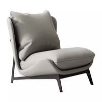 Fauteuil de salon moderne de luxe, style hôtel, fauteuil d'appoint, pieds en métal, revêtement en cuir véritable, inclinable extensible