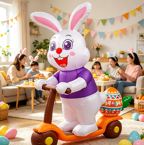 Cute Inflatable Easter Bunny On Scooter With Colorful <b>Egg</b> For Home Garden Storefront And Seasonal Holiday Decoration - Product Image 4