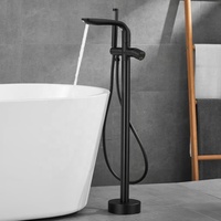 Robinet mitigeur de bain d'eau chaude et froide pour salle de bain, nouveau Design moderne avec douchette en laiton, montage au sol, ensemble de robinets de baignoire autoportants