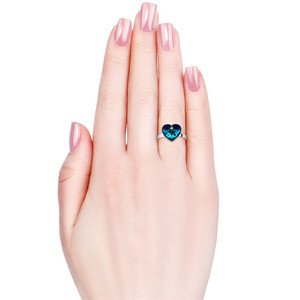 Anello di moda con anello con cuore blu oceano impreziosito da cristalli <span class=keywords><strong>Swarovski</strong></span> in argento Sterling <span class=keywords><strong>gioielli</strong></span> 925 anello placcato in oro 18K - Product Image 6