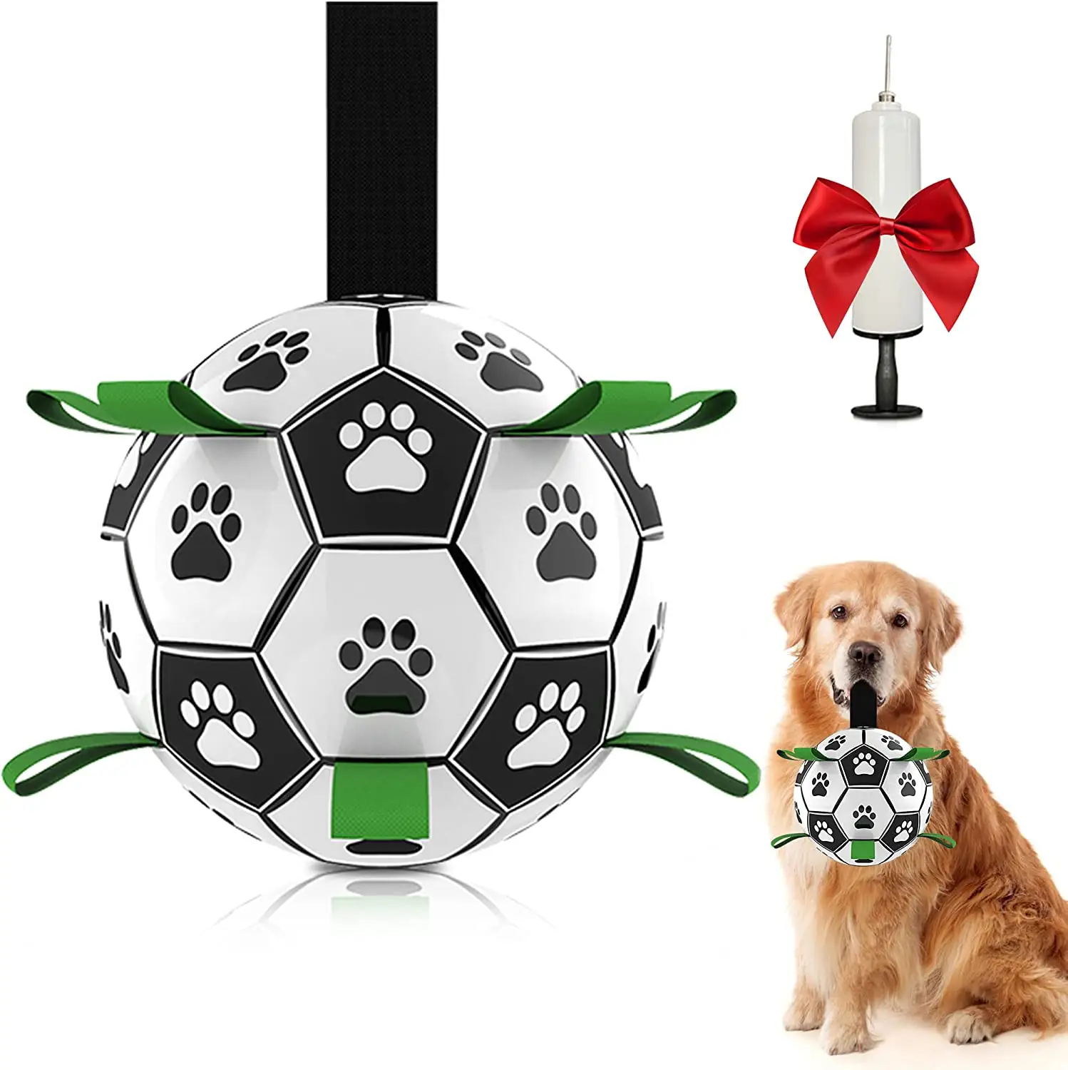 Mainan bola anjing Herding bola sepak bola dengan tali interaktif mainan kunyah untuk Tug of War Puppy mainan bola ulang tahun anjing untuk anjing