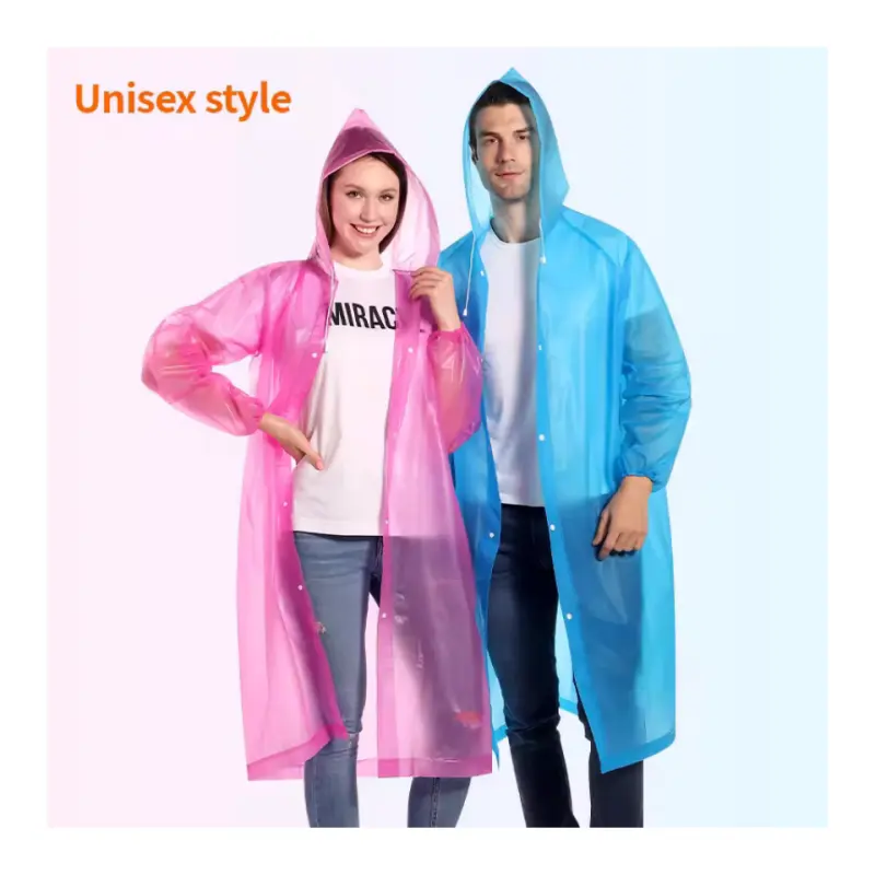 Durable EVA Clear Rain Coat for Adults - Women and Men Fashion Hooded Rain Poncho