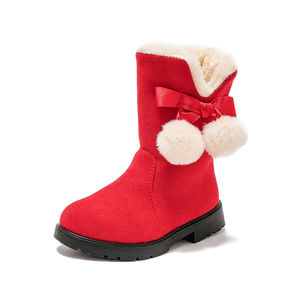 Bottes d'hiver pour filles, bottes longues pour enfants, avec fourrure, décorées de boules, petites bottes en coton pour bébé princesse, chaussures pour enfants, vente en gros - Product Image 3