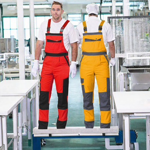 Combinaisons de travail rouges et jaunes avec bretelles réglables et plusieurs poches pour la réparation mécanique - Product Image 3