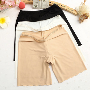 Short de sécurité femme taille haute pour l'été sans couture mince glace soie grande taille pantalon Anti-exposition motif solide tricoté tissage - Product Image 1