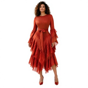 Fast Dispatch Wholesale Deals Women's <b>Empire</b> Waist Flare Sleeve Tiered Sashes Pleated A-<b>Line</b> Solid Party Long <b>Dress</b> <b>Plus</b> Adults - Product Image 4