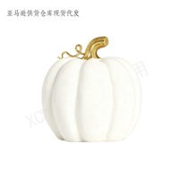Statuette de citrouille en résine personnalisée blanche et noire avec tige dorée/marron pour Halloween, la récolte d'automne, la décoration intérieure, l'art et l'artisanat