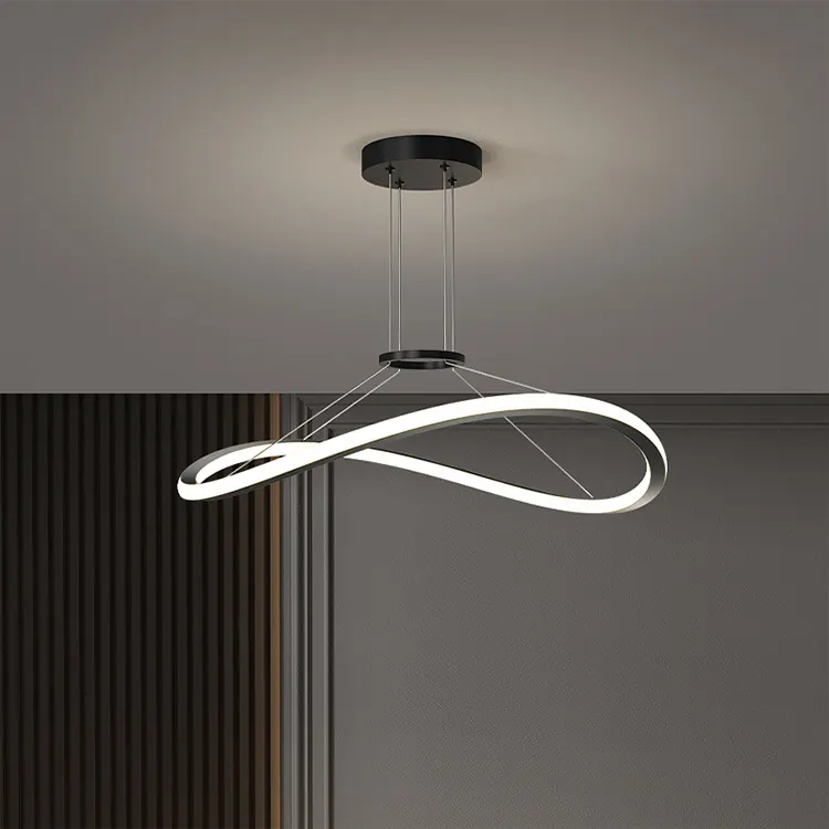 Modern Nordic Aluminium Led Line Round Chandeliers Ceiling Luxury Simple Lamp Kitchen Island Hanging Chandeliers Pendant Lights