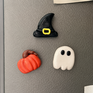 Ensemble d'aimants de réfrigérateur en résine, motifs variés peints à la main, personnages de dessins animés effrayants : citrouille, fantôme, chauve-souris, sorcière - Product Image 3