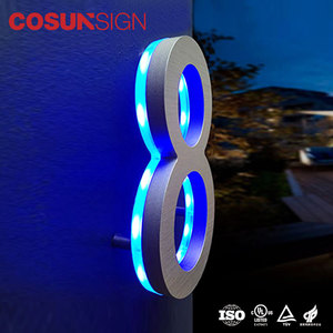 Letrero <span class=keywords><strong>de</strong></span> placa <span class=keywords><strong>de</strong></span> matrícula <span class=keywords><strong>de</strong></span> Casa LED <span class=keywords><strong>de</strong></span> acero inoxidable moderno que brilla en <span class=keywords><strong>la</strong></span> oscuridad Número <span class=keywords><strong>de</strong></span> puerta iluminado para hoteles - Product Image 1
