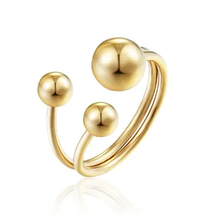 Non Aanslag Drie Ballen Open Rvs Ring Goud Kleur Vinger Ringen Voor Vrouwen Mode-sieraden Dropshipping