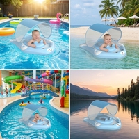 Bouée de bain pour bébé avec console volant, corps gonflable en PVC, siège en maille et auvent pare-soleil pour programmes de vente au détail personnalisés