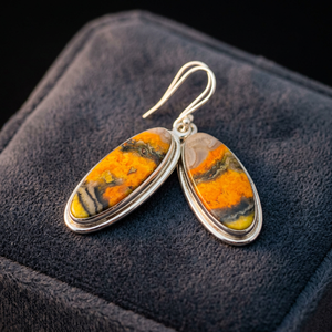 Oval Cut Bumble Bee Jasper 925 Sterling <b>Silver</b> Natural Gemstone <b>Stud</b> <b>Earring</b> December Birthstone Handmade Luxury Engagement Gift - Product Image 3