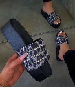 STK88S1-2 Sandals Women High Heel <strong>Leopard</strong> Grain Shining Diamond Outdoor Luxury Fashion <strong>slippers</strong> Thick Sole PVC Lady Slides - Product Image 2