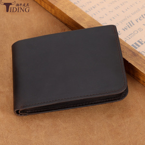 กระเป๋าสตางค์หนังแท้ Tiding สำหรับผู้ชาย สีน้ำตาลเข้ม ป้องกันการโจรกรรม RFID แบบสั้น ใช้ได้ทุกวันสำหรับธุรกิจ - Product Image 1