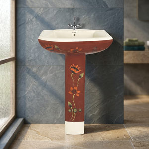 Vasque en céramique Vitrosa rustique bicolore avec piédestal intégral, nouveau motif, design moderne - Product Image 3