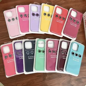 Grosir casing ponsel silikon cair untuk Iphone 15 14 PRO MAX 11 X casing penutup ponsel casing silikon dengan pelindung lensa kamera