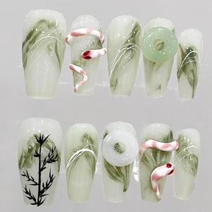 <span class=keywords><strong>Uñas</strong></span> Postizas Hechas a Mano de Alta Calidad, Forma de Ataúd Larga, Color Rojo, Flores <span class=keywords><strong>Pequeñas</strong></span> Pintadas a Mano, Reutilizables, Venta al Por Mayor de Fábrica - Product Image 4