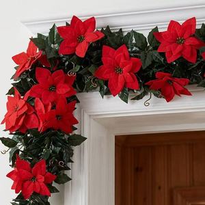 Guirlande de poinsettias artificiels de 6 pieds, décoration de Noël pour l'intérieur et l'extérieur, décoration de fête - Product Image 2