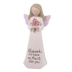 Offre Spéciale : Figurine d'<span class=keywords><strong>ange</strong></span> en résine ODM, peinte à la main, ailes roses, tenant une fleur – Décoration inspirante pour étagère, cadeau pour tante, idéal pour les fêtes - Product Image 2