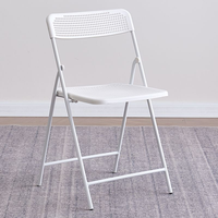 Kursi Lipat Jaring Modern ZDY-40 Warna Beige, Dudukan Plastik Bernapas, Rangka Logam Putih, Untuk Taman dan Ruang Makan Luar Ruangan