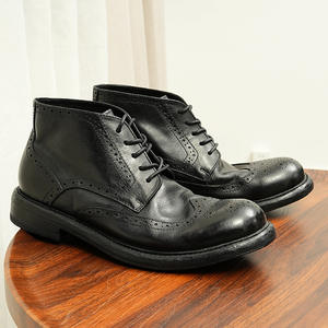 Botas de Tobillo Marrones de Alta Calidad para Hombre, Mocasines de Cuero Británico Lavado, Estilo Retro, con Cordones y Suela Goodyear, Impermeables - Product Image 3