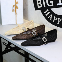 Chaussures compensées à bout pointu en dentelle et maille, avec strass et bride unique, tendance automne