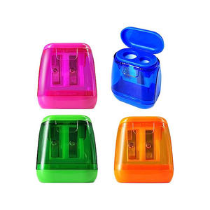 Taille-crayon scolaire Bonvada personnalisé à 2 trous, petit, manuel, en plastique et métal, plusieurs couleurs avec couvercle - Product Image 3