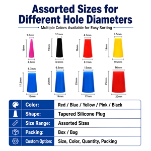 Factory Direct Mixed Sizes Tapered <b>Silicone</b> Plug Kit High Temp Masking Stopper for Spray Paint Electroplating Thread Hole Box - Product Image 1