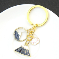 Gantungan Kunci Kartun Jepang Gunung Fuji Sakura Gantungan Kunci Bunga Enamel Souvenir Hadiah untuk Wanita Pria Perhiasan Buatan Tangan DIY