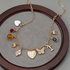 Kalung wanita kustom dengan liontin cangkang mata lumba-lumba kupu-kupu berlapis emas rantai Tautan modis dengan batu berlian - Product Image 1