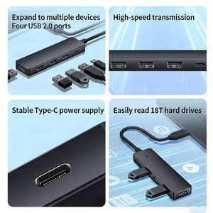 Hub <span class=keywords><strong>USB</strong></span> <span class=keywords><strong>5</strong></span> ports en ABS avec 1 port Type-C et 4 ports <span class=keywords><strong>USB</strong></span> 2.0, adaptateur répartiteur de données haute vitesse pour ordinateur portable et de bureau - Product Image 3