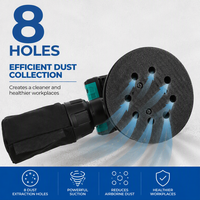 Lijadora Orbital Aleatoria Inalámbrica Liangye 20V MAX de 5 Pulgadas, 6 Velocidades, 10000 RPM, Motor DC, Lijadora de Palma para Pulir Madera y Metal
