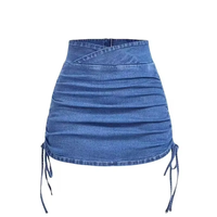 Jupe en jean délavé unie à volants et cordon de serrage pour femme, taille haute, coupe trapèze, anti-dérapante, coupe-vent, Printemps/Été/Automne