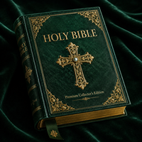 Servicio de Impresión de Biblias Personalizadas de Colección, Impresión de Libros de Tapa Dura de Cuero de Lujo con Cruz Metálica y Bordes Dorados