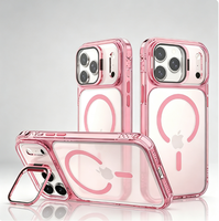 Coques de téléphone magnétiques transparentes en gros pour iPhone 18 17 Pro Max, coque anti-jaunissement avec béquille métallique pour appareil photo