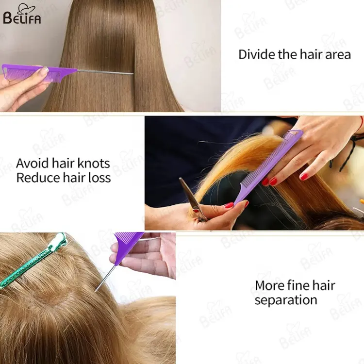 Belifa Hot Bán chống tĩnh điện Salon nhuộm kim loại Pin tóc Cắt lược làm tóc chỉ đuôi foiling tạo kiểu tóc lược