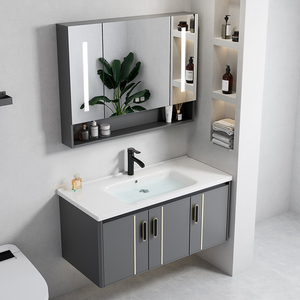 Mobile <span class=keywords><strong>Bagno</strong></span> Moderno per Hotel e Appartamenti, in Lega di Alluminio con Finitura Laccata, Lavabo Integrato in Ceramica, Armadietti Quadrati Intelligenti - Product Image 5
