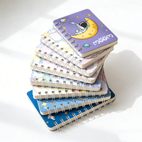 Carnet de notes A7 en bambou à spirale, imprimé UV, 80 feuilles, motif dessin animé inspirant, cadeau mignon pour enfants, idéal pour l'école primaire
