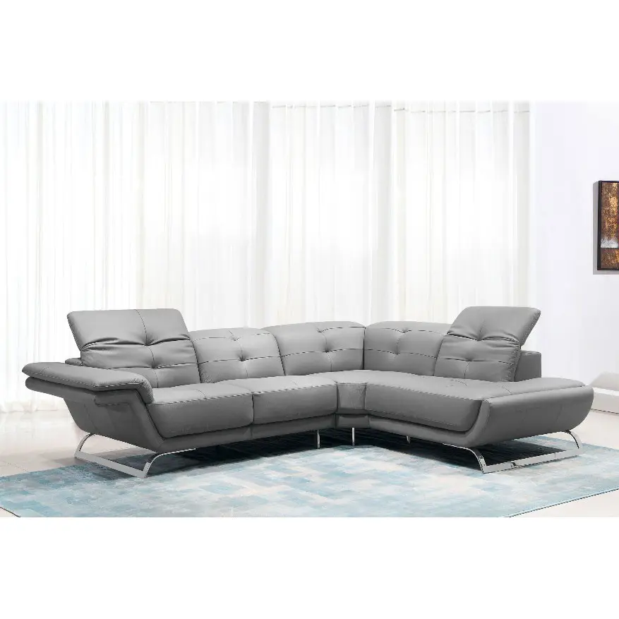 Sofá de esquina moderno en forma de L, mueble Seccional de cuero gris para villa, novedad