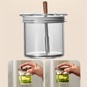 Théière en verre borosilicate transparent/gris de haute qualité avec poignée en bois et mécanisme de libération pour faire bouillir le thé - Product Image 5