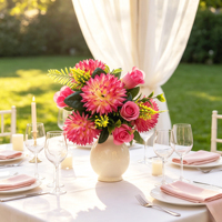 Bouquet de fleurs artificielles Dahlia Rose Combo, fausses fleurs mélangées pour bricolage, centre de table de mariage, douche nuptiale, vase de jardin, décoration intérieure, vente en gros