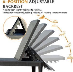 Ensemble de 2 chaises longues de piscine, avec dossier réglable en 6 positions, chaise longue en résine imperméable pour terrasse au bord de la piscine - Product Image 5